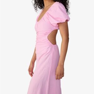 NWT Sanctuary Beach LINEN dress pink midi maxi scoop neck - cut out back‎ - S